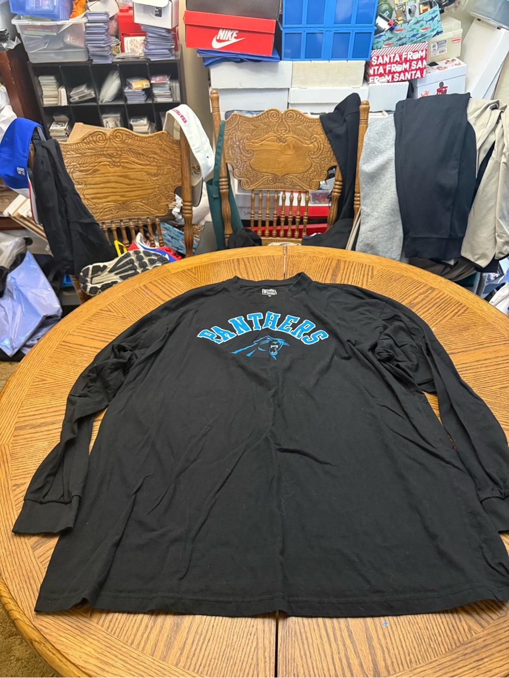 Fanatics Black Long-Sleeve Panthers Logo Tee with Blue Accents